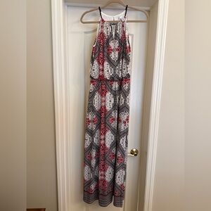 NWOT London Times Red and Black Patterned Halter Maxi Dress